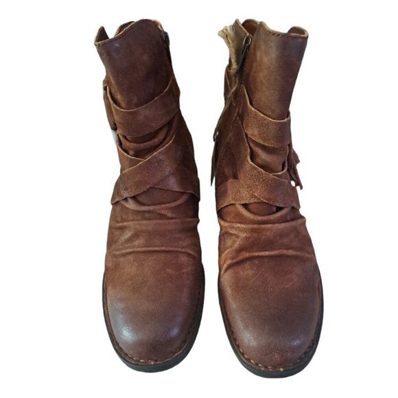 Born Eton Women's Distress Tobacco Leather Ankle Boots Sz 10M - Picture 4 of 7